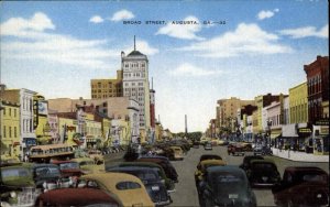 Augusta Georgia GA Broad Street Scene c1940s Postcard