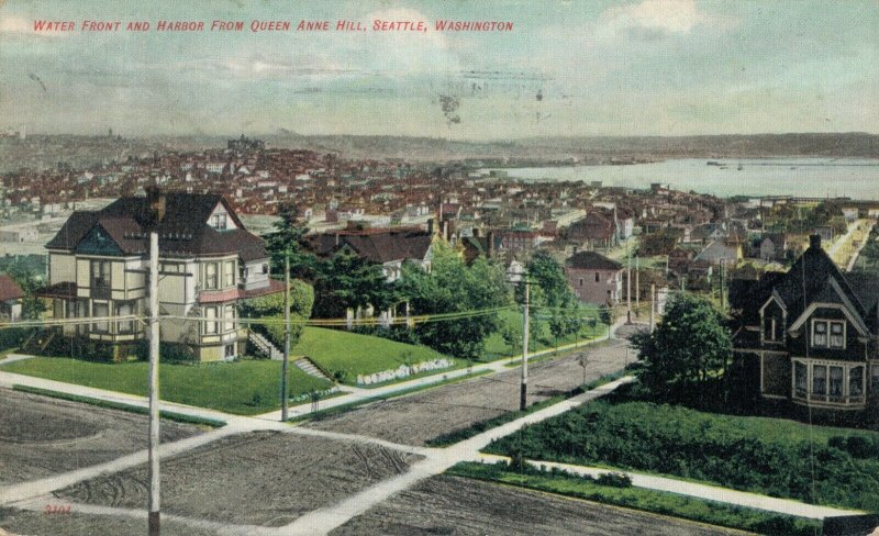 USA Waterfront and Harbor From Queen Anne Hill Seattle Washington Postcard 07.99