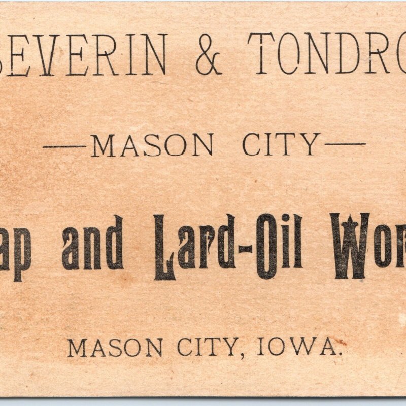 c1880s Mason City, Iowa Ocean Spray Soap Boat Trade Card Lard Severin Tondro C48