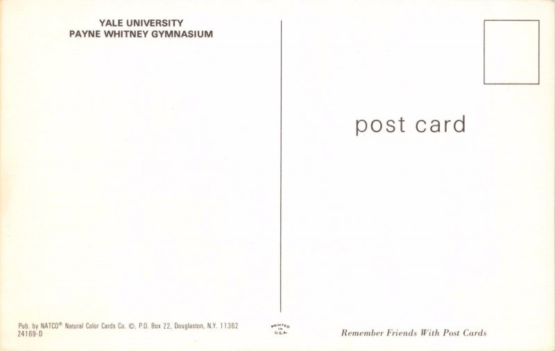 NEW HAVEN CT~YALE UNIVERSITY-PAYNE WHITNEY GYMNASIUM POSTCARD 1960s