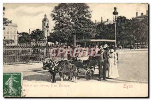 Old Postcard Chevre Lyon Bellecour Square car to goats