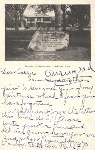 Vintage Postcard 1905 Boulder on Battlefield Monument Lexington Massachusetts MA
