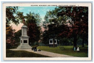 c1920's Cannon & Soldier's Monument, and Common, Brattleboro Vermont VT Postcard