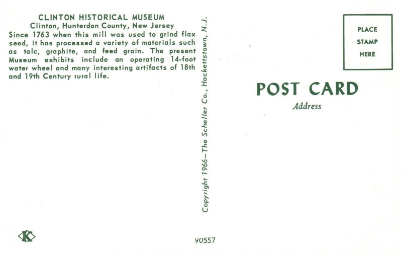Postcard Clinton Historical Museum Flax Seed Mill Hunterdon County New Jersey NJ