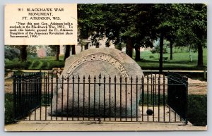 Fort Atkinson Wisconsin~Blackhawk War Monument~EA Bishop Pub~Vintage Postcard