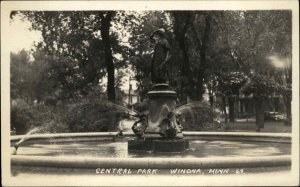 Winona Minnesota MN Central Park Fountain Vintage Real Photo RPPC Postcard