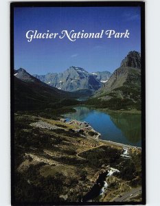 Postcard Aerial View Swiftcurrrent Lake & Falls Glacier National Park Montana