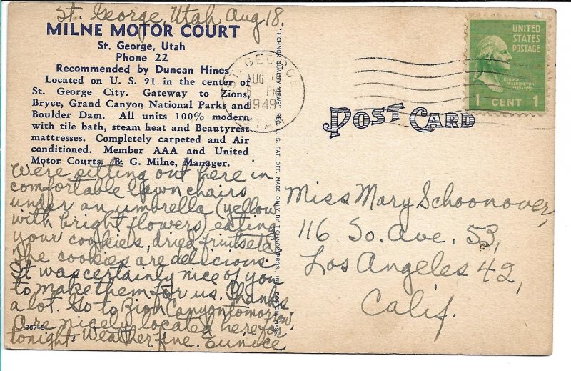 St. George, UT - Milne Motor Court - 1949