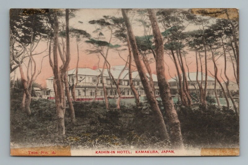 Kaihin-In Hotel Kamakura Japan Tinted Colored Postcard 