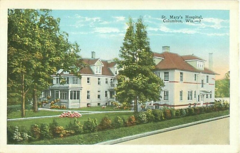 Columbus, WI St. Mary's Hospital White Border Postcard