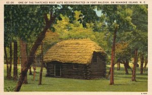 Vintage Postcard Thatched Roof Huts Fort Raleigh Roanoke Island North Carolina