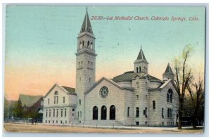 Colorado Springs Colorado Postcard First Methodist Church Exterior Building 1914