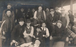 Vintage Postcard Group Of Men Old Photograph Worksite Workers Remembrance