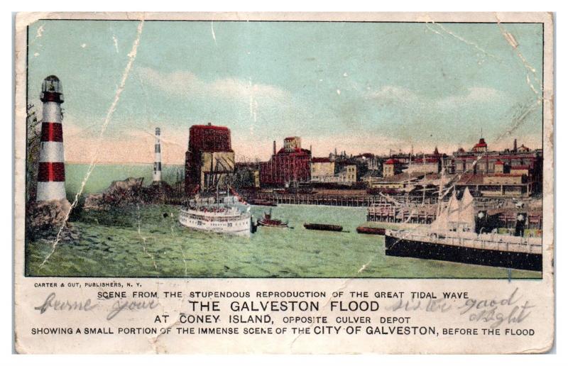 1906 The Galveston Flood Reproduction at Coney Island, NY Postcard