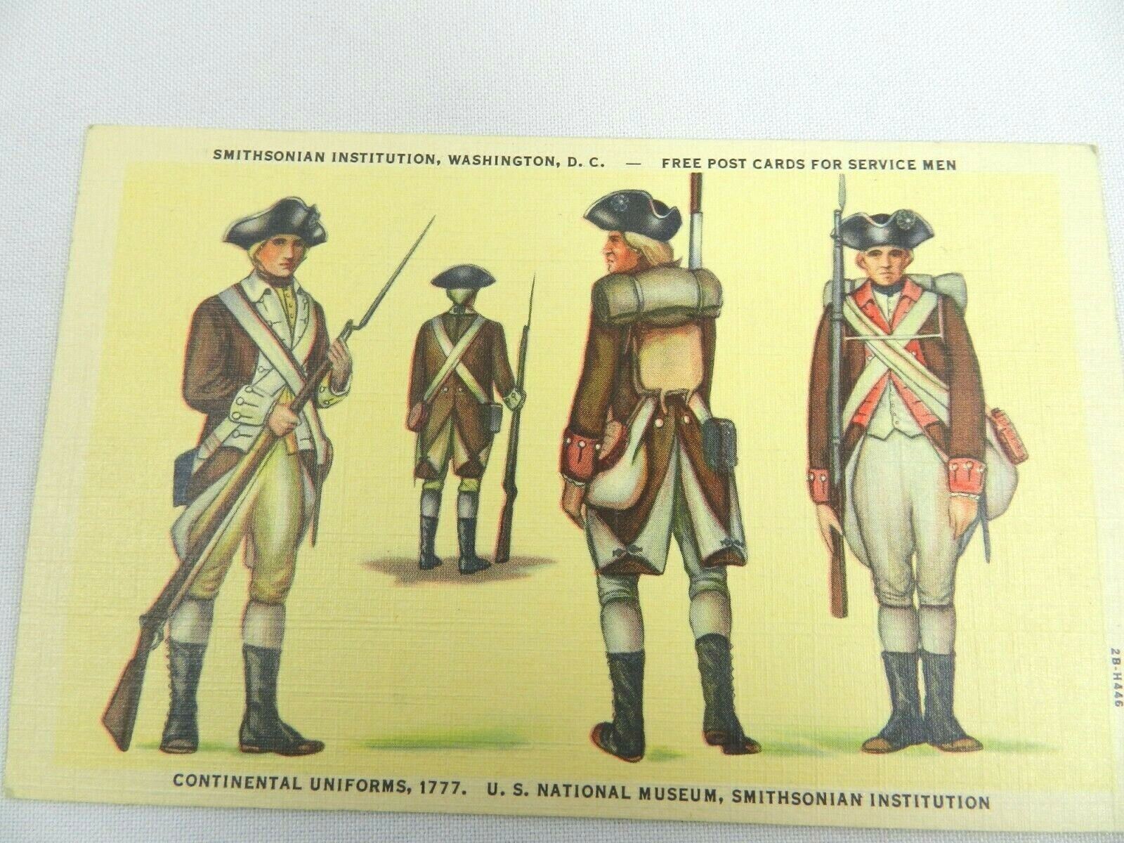 Vintage Postcard Linen Continental Uniforms of 1777 Service Men