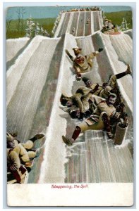 1908 Tobogganing The Spill Prince Albert Ontario Canada Antique Postcard