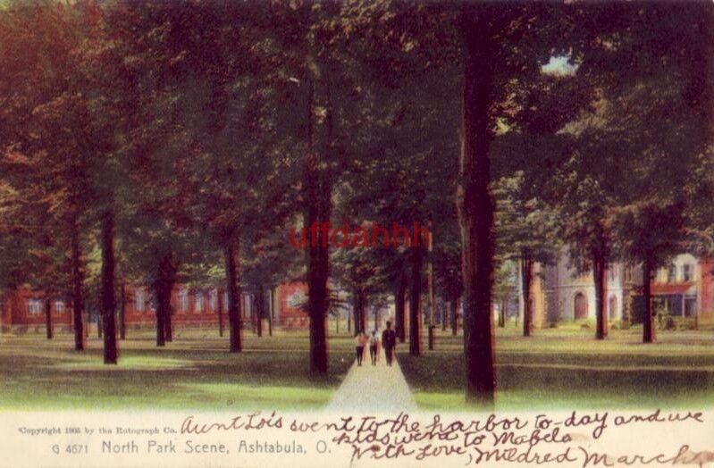 pre-1907 NORTH PARK SCENE, ASHTABULA, OH 1908