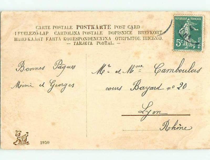 Pre-Linen easter foreign CUTE FRENCH GIRL TEASES BABY WITH PUSSYWILLOW J5658