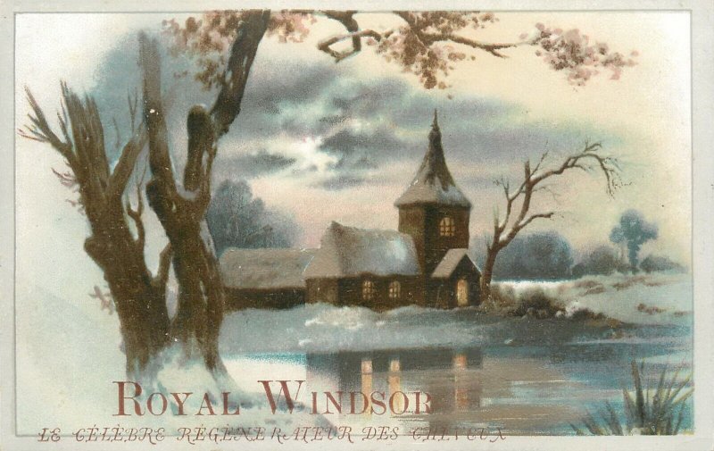 Set of 4 antique chromo images Royal Windsor famous hair regenerator advertising