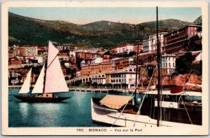 Vue sur le Port Monte Carlo Monaco Ships Boats Buildings and Buildings Postcard