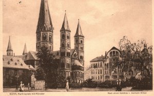Vintage Postcard Bonn Martinplatz Mit Munster Oldest Church In Bonn Germany