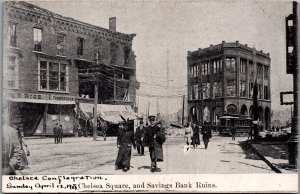 Chelsea Square and Savings Bank Ruins Chelsea Massachusetts Postcard C052