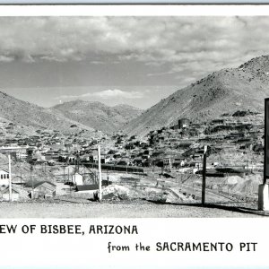 c1940s Bisbee, AZ RPPC Sacramento Pit Copper Mine Sign Mining Town Photo PC A114