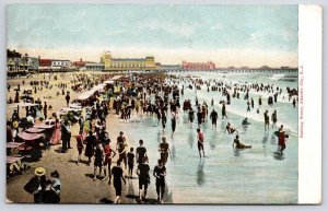 1908 Beach Scene Atlantic City New Jersey White Sands Crowded Posted Postcard