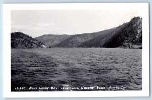 Lake Coeur D' Alene Idaho ID Postcard RPPC Photo Wolf Lodge Bay c1940's Vintage