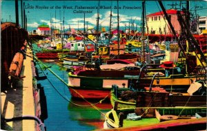 Fishermans Wharf San Francisco California CA Linen Postcard E9