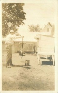 1920s Man with Monkey RPPC Photo Postcard 21-8994