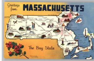 Postcard~Greetings From Massachusetts..Nice MA Map