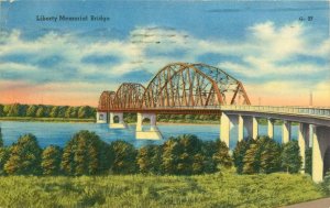 1955 Liberty Memorial Bridge, Missouri River, Bismarck, Manden ND, Vtg Postcard