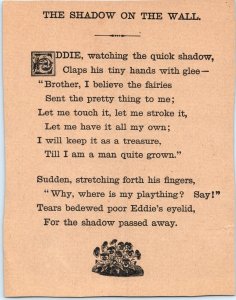 c1900s Shadow on The Wall Rare Poem Engraved Print Kids Play Photographers 5O