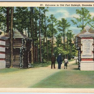 1942 Roanoke Island, NC Old Fort Raleigh Entrance Gate Log New World UNP PC A249