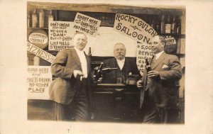 RPPC Rocky Gulch Saloon Cowboy Bar Studio Photo c1910s Vintage Postcard