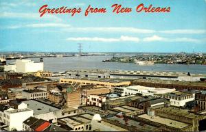 Louisiana New Orleans Greetings Showing French Quarter and Mississippi River