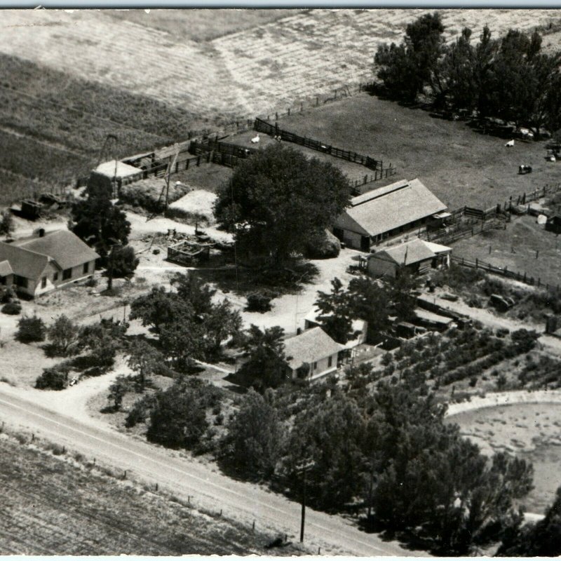 c1945-50s Farm Aerial Airplane Picture Real Photo Postcard Acreage Homestead A3