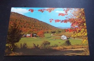 VINTAGE UNUSED POSTCARD - FLAMING FALL FOLIAGE ROLLING HILLS & RURAL COUNTRYSIDE