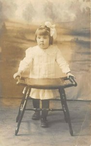 1909 RPPC Real Photo Postcard Young Girl with Bench  Mildred Kathleen McKeever