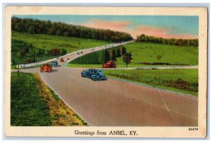 c1940 Greetings From Classic Cars Street Road Ansel Kentucky KY Vintage Postcard