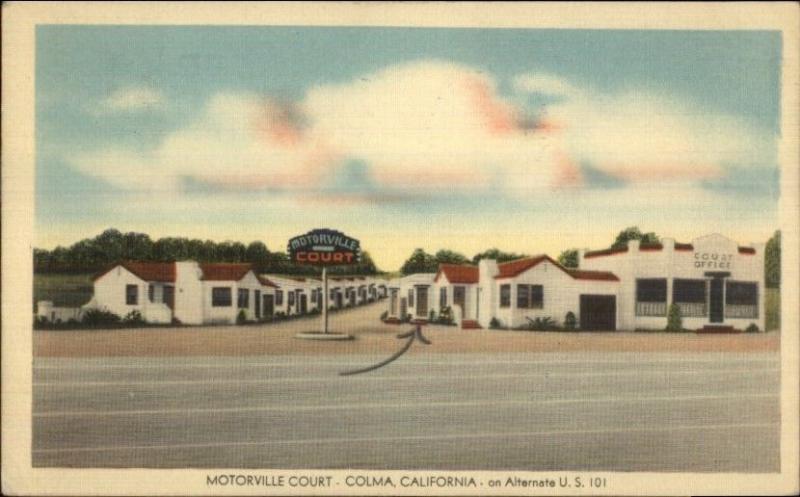 Colma CA Motorville Court Route 101 Postcard