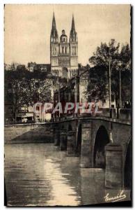 Old Postcard Angers Pont du Maine on the Center to the Cathedral