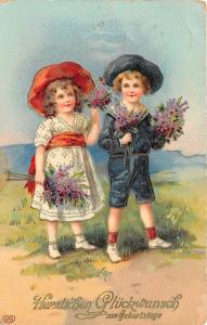 BG8905 boy and girl flower  geburtstag birthday greetings germany