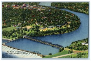 1945 Air View Mississippi River Dam State College St. Cloud Minnesota Postcard