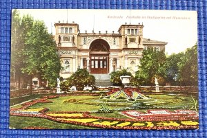 Vtg Karlsruhe Germany Festival Hall in the City Garden with Flower Bed Postcard