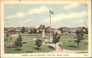 North Bay Ontario ON Memorial Park and Monument Vintage Postcard