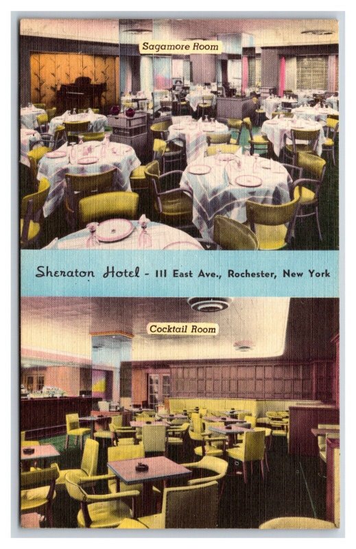 Dual View Dining Rooms Sheraton Hotel Rochester New York UNP Linen Postcard W19