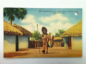 Boca Raton FL-Florida, Warrior in Jungle Town Africa USA Vintage Postcard