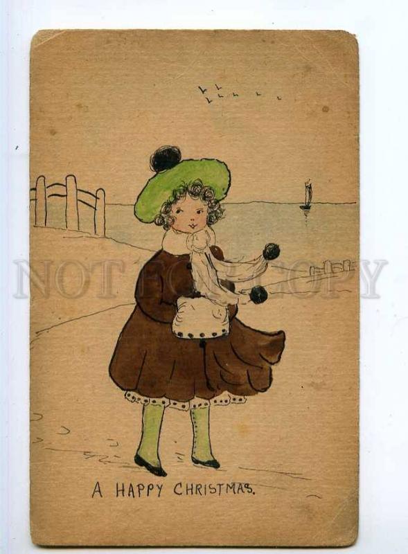 244888 CHRISTMAS Mode Girl Vintage WATER COLOR HAND PAINTED PC